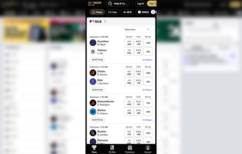 BetMGM mobile interface in New York